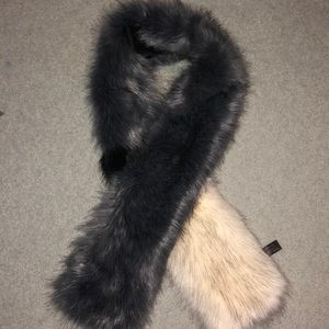 Gray and White Faux Fur Scarf
